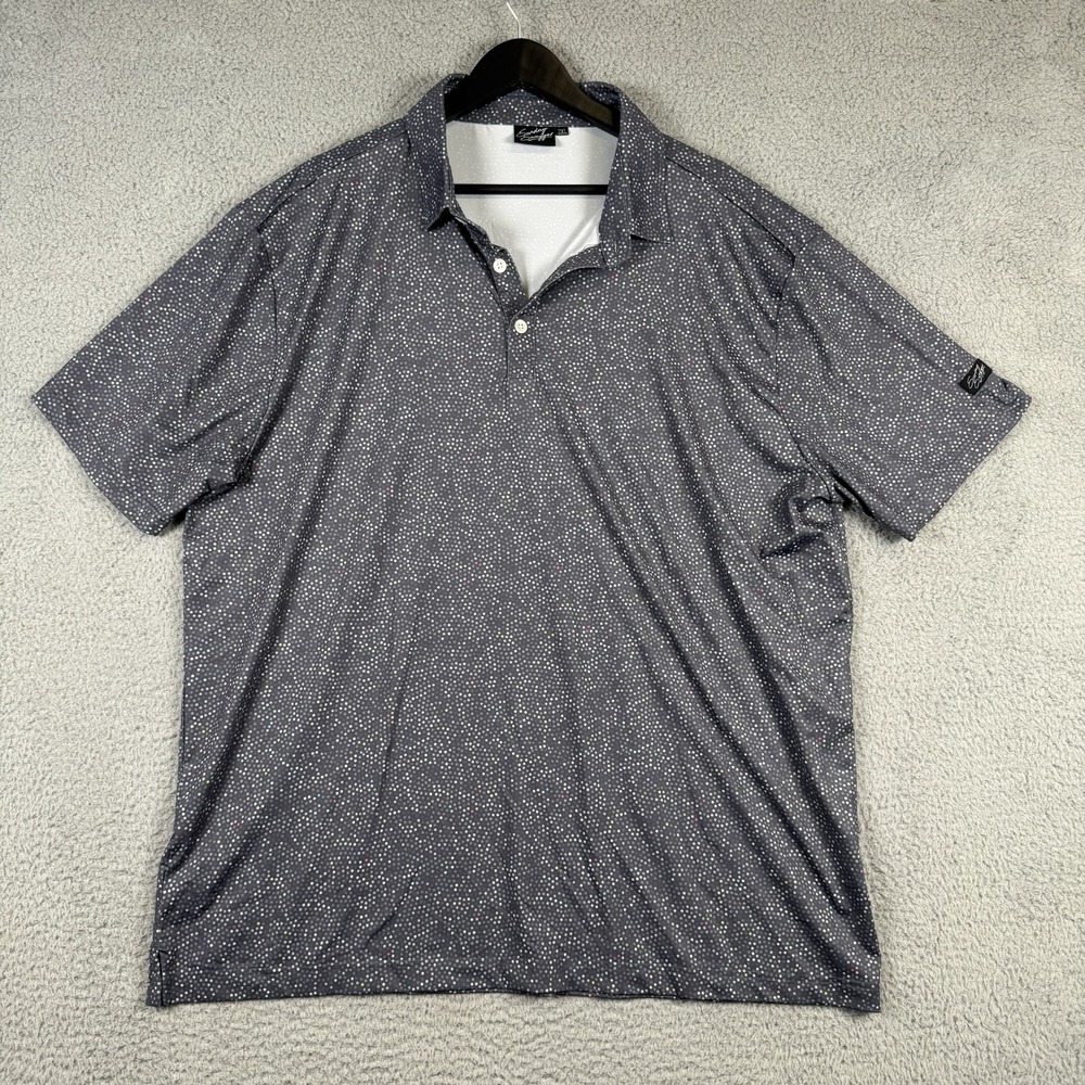Sunday Swagger Polo Mens 2XL Black Gray Dot AOP Performance‎ Stretch Golf Shirt